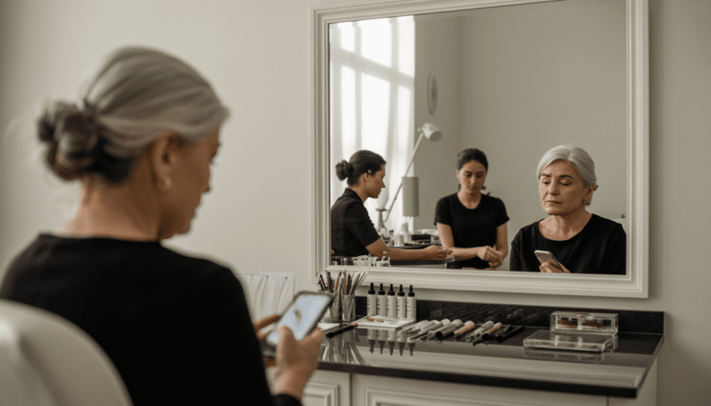 client waiting for her cosmetic eyebrow correction procedure with mimi at sydney microblading