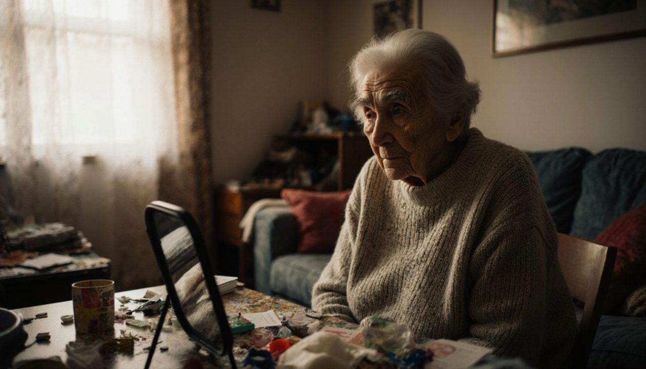 elderly women before her eyebrow correction service with mimi in the sydney studio