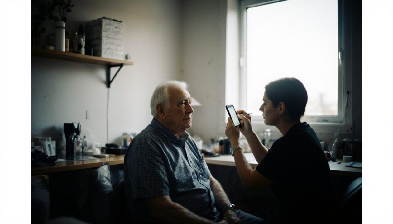 senoir men has his eyebrow correction service with mimi to fix his partly missing eyebrows